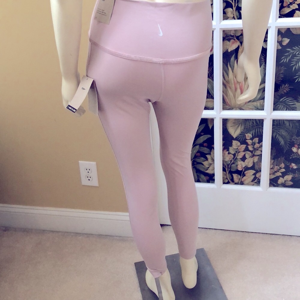 Nike Yoga womens M tight compression leggings Dusty Rose Pink w velvet trim. - Picture 3 of 10